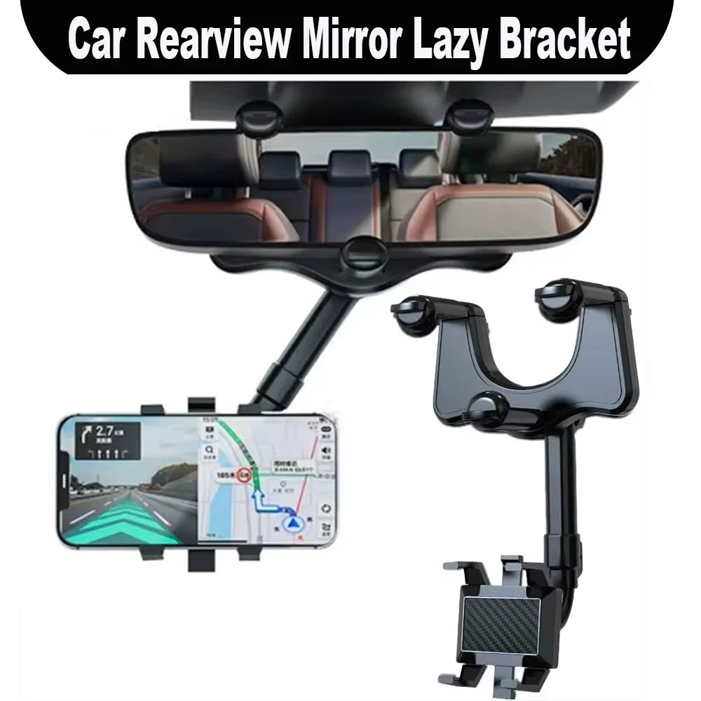 Adjustable Car Rearview Mirror Phone Holder 360° Retractable Cell Phone Holder Clip Phone GPS Support Mobile Phone Mount Stand