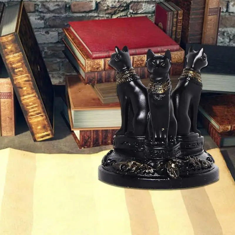 Unique Mini Egyptian Cat Statue Bastet Cats Crystal Sphere Ball Stand Triple Goddess Cat Resin Figurines for Home Decor
