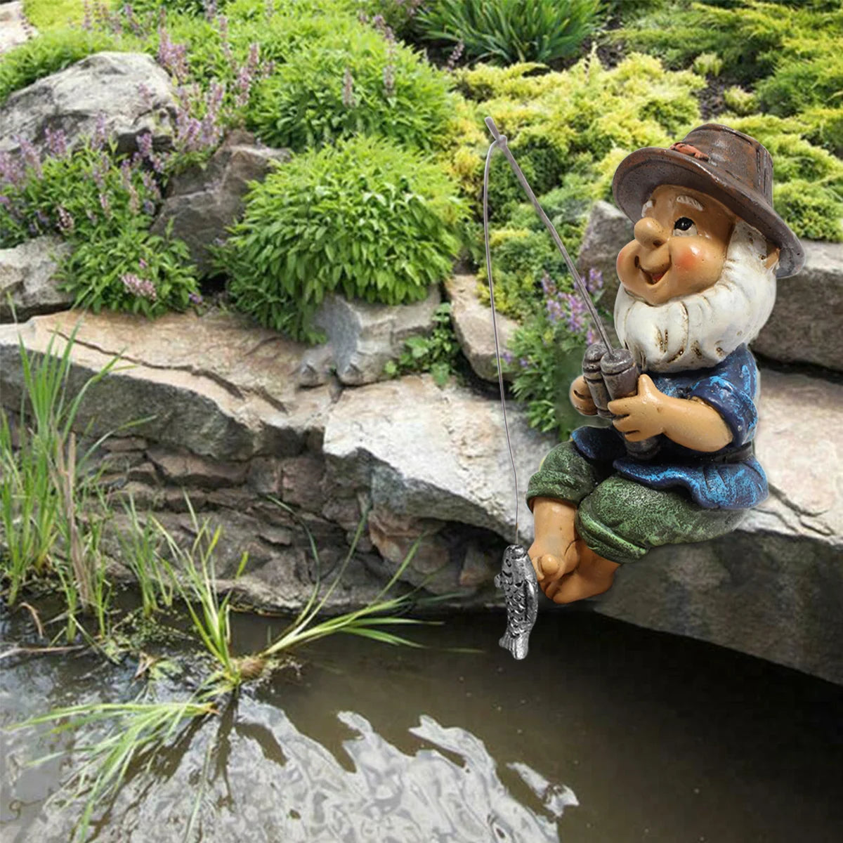 1PC Fishing Gnome Garden Gnome Statue Mini Elf Figurines Naughty Gnome Figurine Dwarf Sculpture for Lawn Yard Balcony Decoration