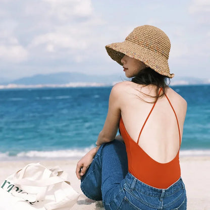 2023 Womens Straw Rainbow Splicing Hats Women Panamas UV Protection Sun Visor Beach Hats Women Visors Foldable Female Sun Hat