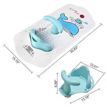 Baby Bath Mat with Baby Shower Seat Bathtub Cushion Back Support Non-Slip Safety Comfortable Bathroom Chair Baby Bath Seat