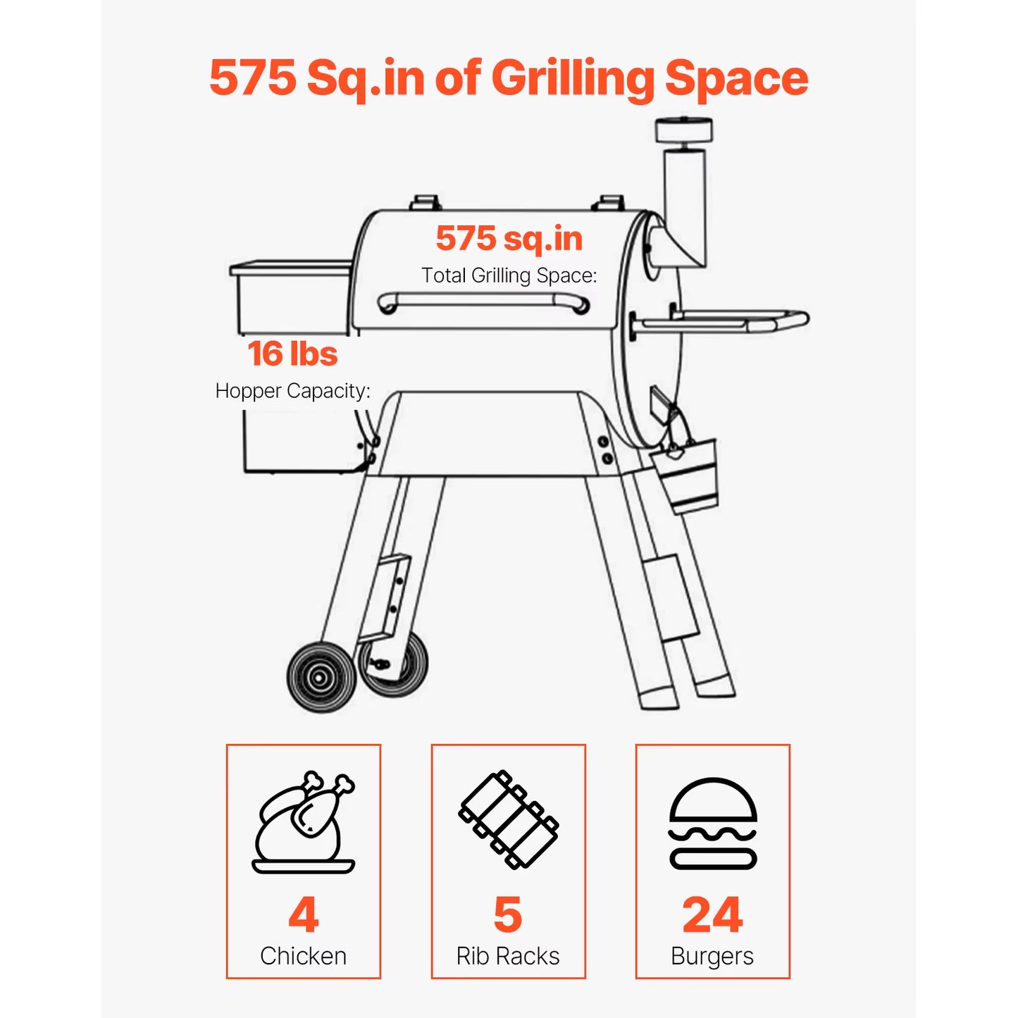 Wood Pellet Grill Smoker BBQ Grills for Outdoor Cooking with Wifi-App Control, LCD Screen Controller for Camping Yard