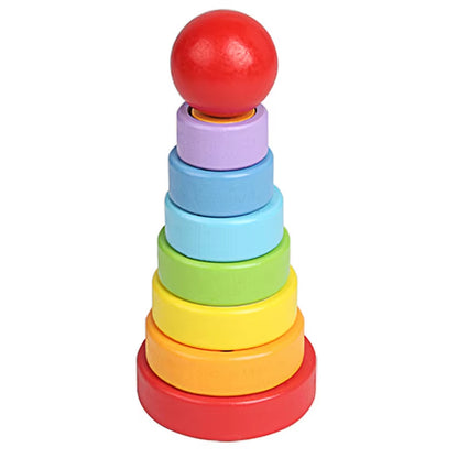 Baby Rainbow Tower Stacking Toys Montessori Wooden Colorful Stacking Puzzle Ring Early Educational Teaching Aids Baby Toys Gifts