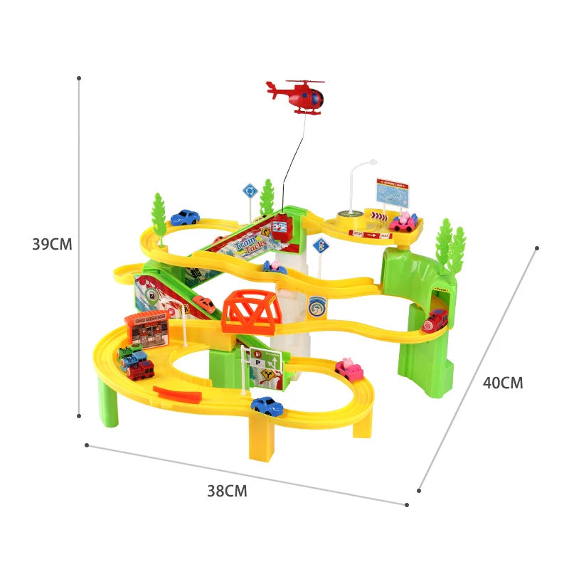 Children'S DIY Track Railway Car Plastic Parking Toy Set Multilayer Assemble Rail Railway Car Garage Track Educational Kids Toys