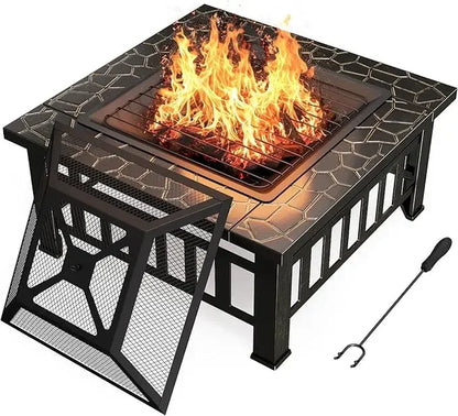 Outdoor Fire Pit, Firepit Table Metal Outdoor Fireplaces with Waterproof Cover for outside Patio Camping Customized