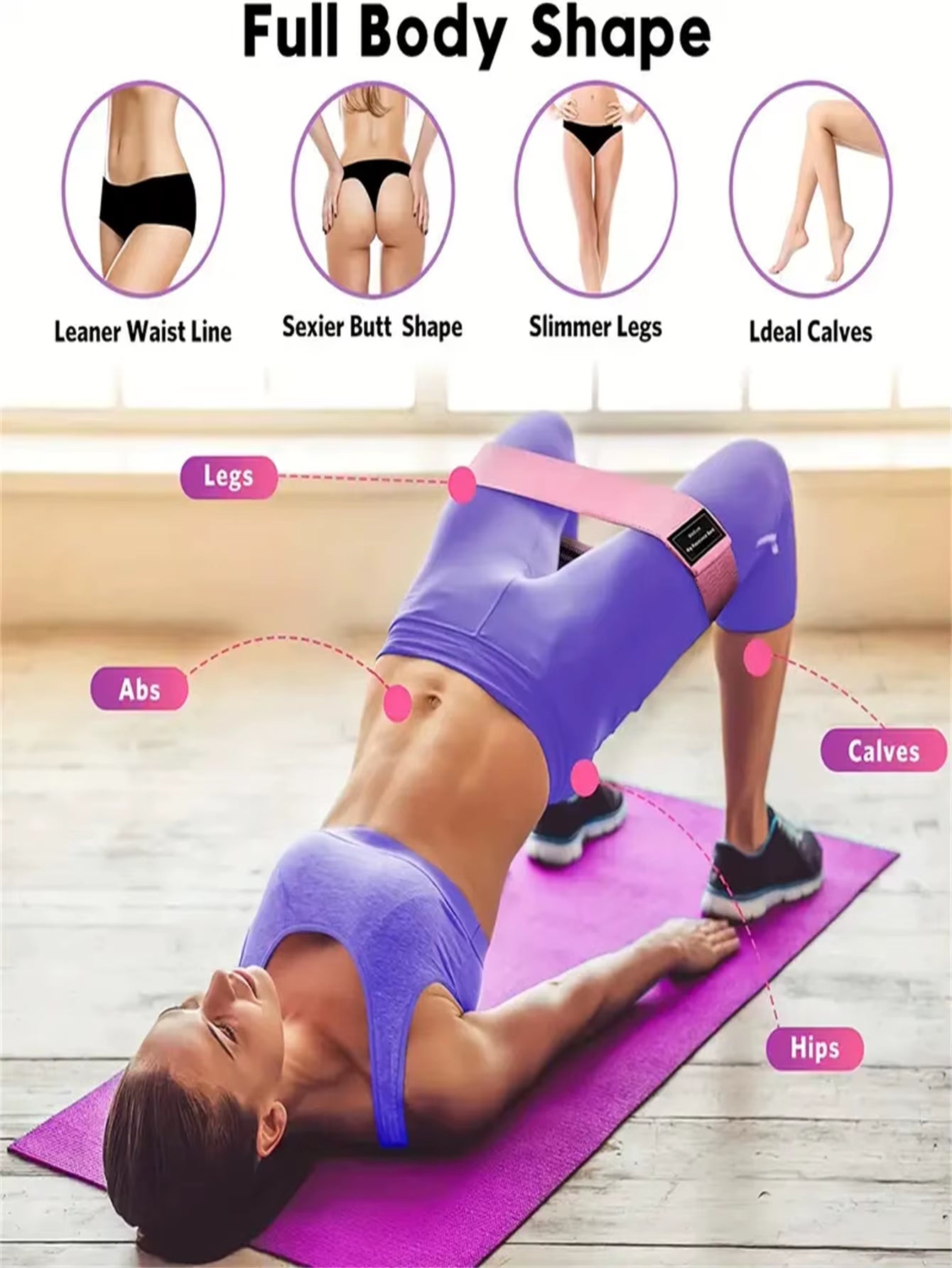 Pilates Yoga Elastic Resistance Bands, Exercise Stretch Flex Band for Booty Legs Workout