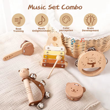 5Pc Set Montessori Toys Baby Music Toys Musical Instrument Wooden Educational Toys Baby 0 3 Years Toys Bear Xylophone Toys Gifts