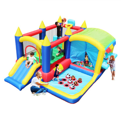 7 in 1 Inflatable Bounce House, Bouncy House with Ball Pit for Kids Indoor Outdoor Party Family Fun, Obstacles, Toddler Bouncy Castle with Ball Pit for Birthday Party Gifts