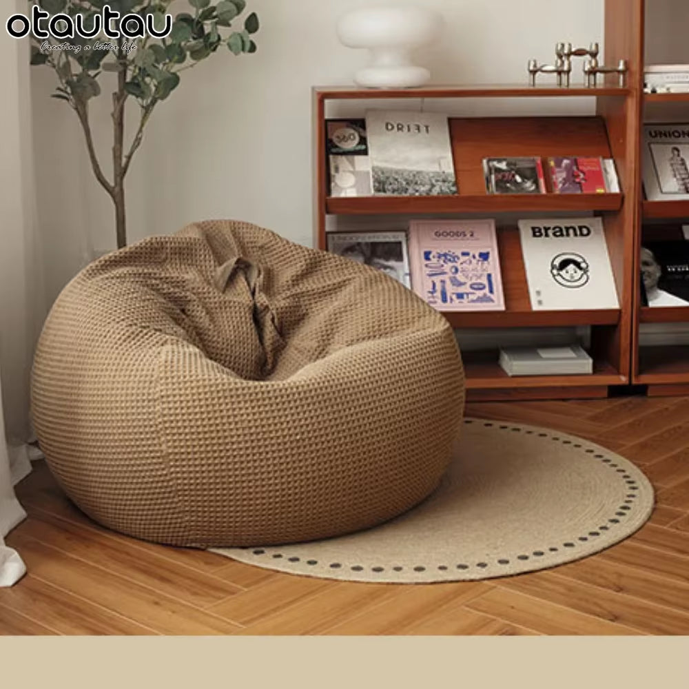100% Pure Cotton Waffle Bean Bag Cover without Filler Floor Pouf Chair Beanbag Ottoman Frameless Furniture DD010