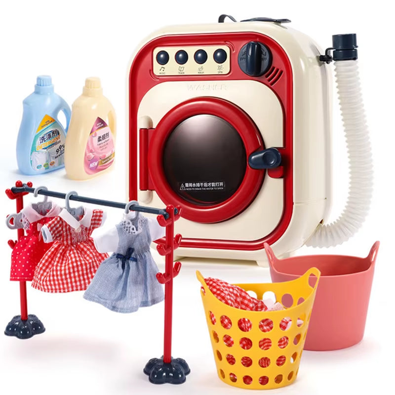 Kids Washing Machine Toy Pretend Play House Mini Simulation Electric Toys Rotate Kinetic Cleaning Preschool Toys for Girls