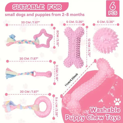 6 PCS Dog Chew Toys for Cleaning Teeth Soft Rubber Bone Funny Ball Interactive Donut Treat Set for Small Medium Dogs Pet Gifts