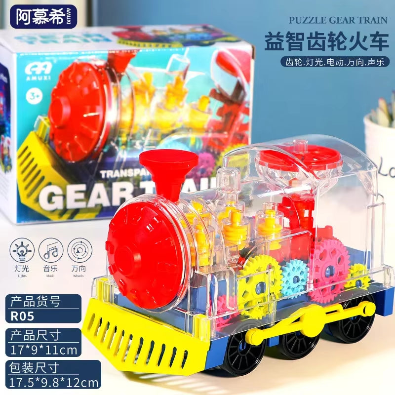 Light up Transparent Gears Police Car Toy for Kids Bump and Go Toy Car for Boys Girl Educational Baby Toys Car Music LED Effects