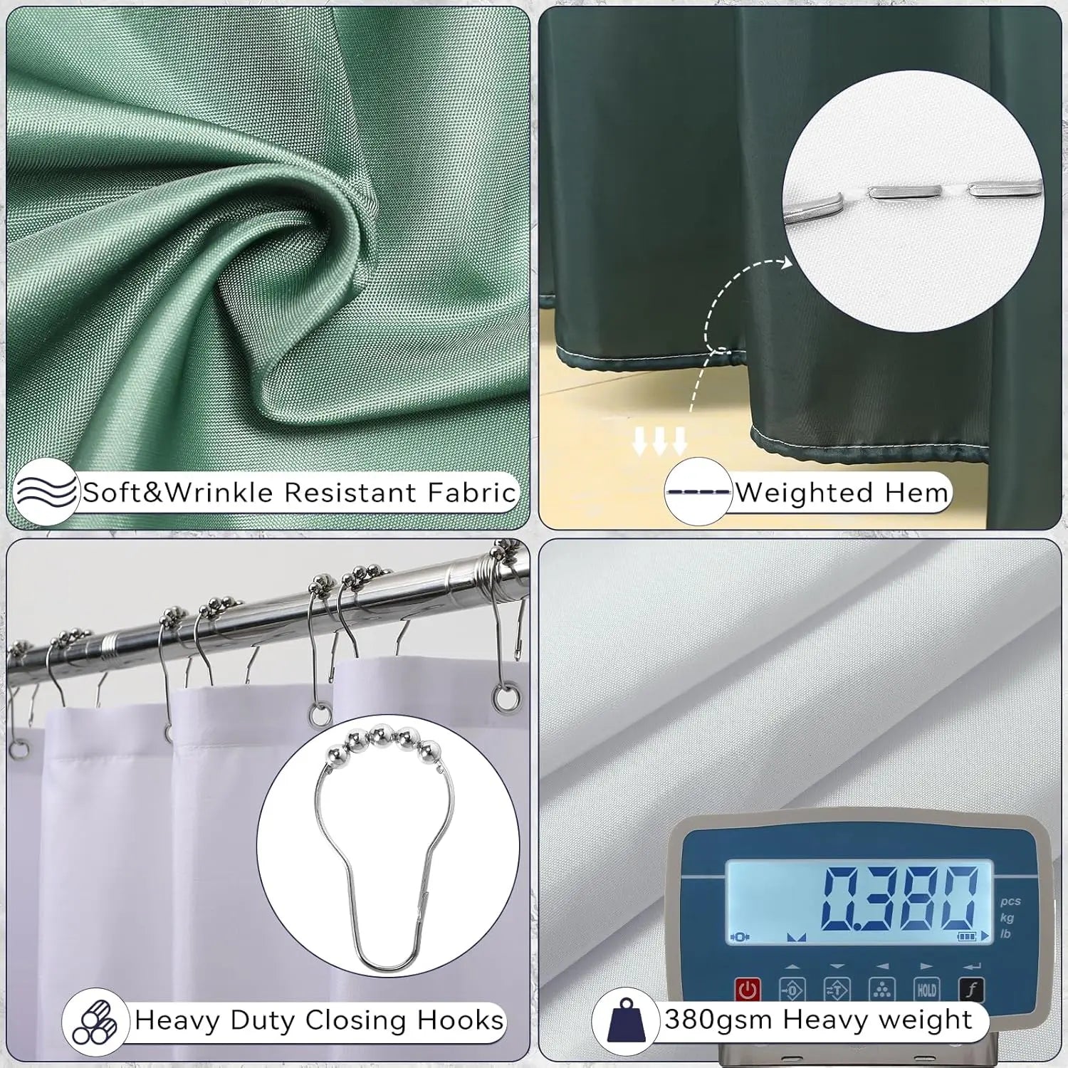 Dark Green Ombre Bathroom Set 24PCS with Shower Curtain, Rugs, Soap Dispenser & Toilet Brush for Housewarming Gift