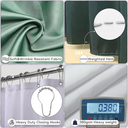 Dark Green Ombre Bathroom Set 24PCS with Shower Curtain, Rugs, Soap Dispenser & Toilet Brush for Housewarming Gift