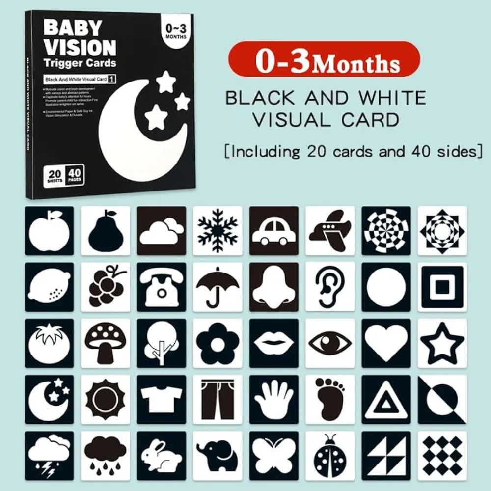 Montessori 0-12Month Baby Vision Cards Black and White Flash Card High Contrast Stimulate Newborn Visual Early Learning Kids Toy