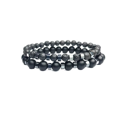 New in Frosted Black Bead Volcanic Stone Men’S Bracelet Set Double Layer Nature Stone Beaded Bracelets Gifts
