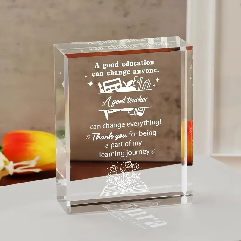 1Pc, Teacher Appreciation Gifts for Women, Crystal Plaque Teacher Gift for Teacher'S Day, Thank You Teacher Gift