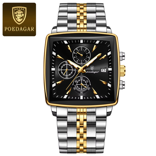 Luxury Square Sport Man Wristwatch Waterproof Luminous Chronograph Quartz Men'S Watches Stainless Steel Men Watch Reloj