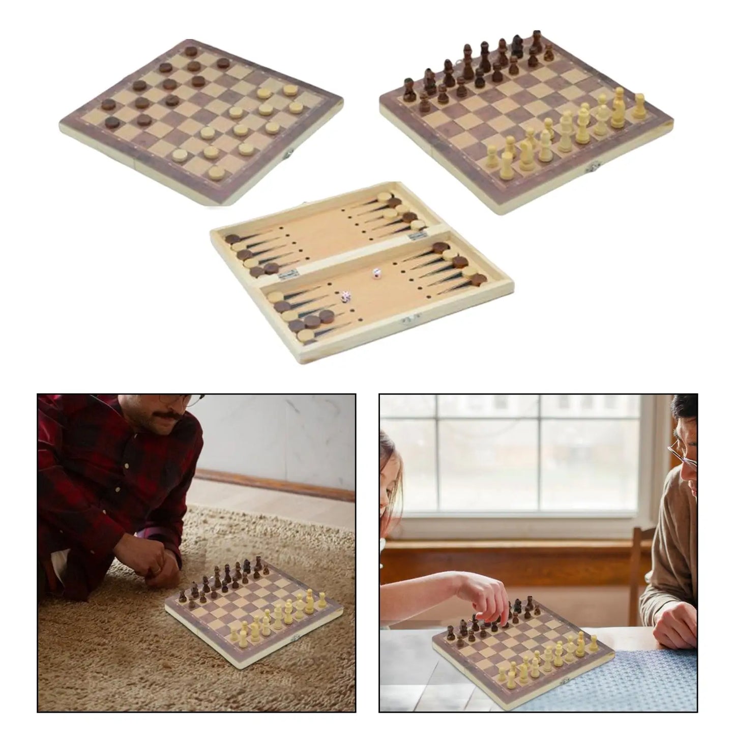 3 in 1 Chess Set Folding Storage Lightweight Chess Checkers Backgammon Sets