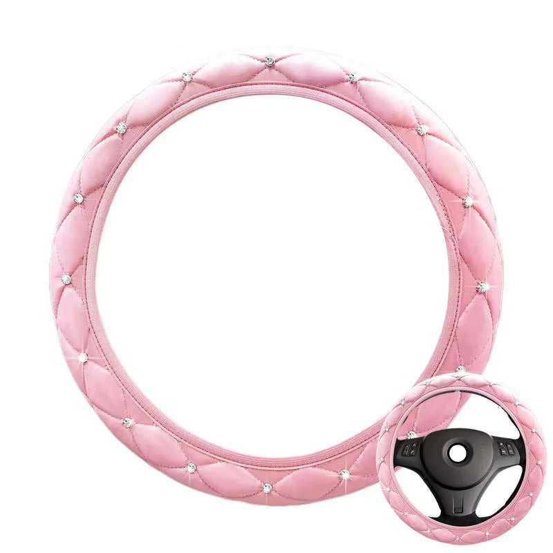 Bling Car Steering Wheel Cover Steering Wheel Sleeve with Sparkly Glitter Rhinestones Anti-Slipcar Wheel Protector Auto Steering