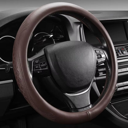 2025 Model Highgrade Real Cowhide Steering Wheel Cover for Men Women Brown Genuine Leather Steering Wheel Cover for Carsunivers