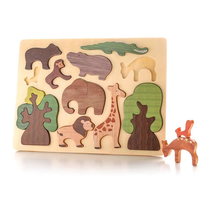 Baby Wooden Jigsaw Puzzle Building Blocks Montessori Educational Toy Cartoon Forest Marine Animal Astronaut Puzzle Gift for Baby