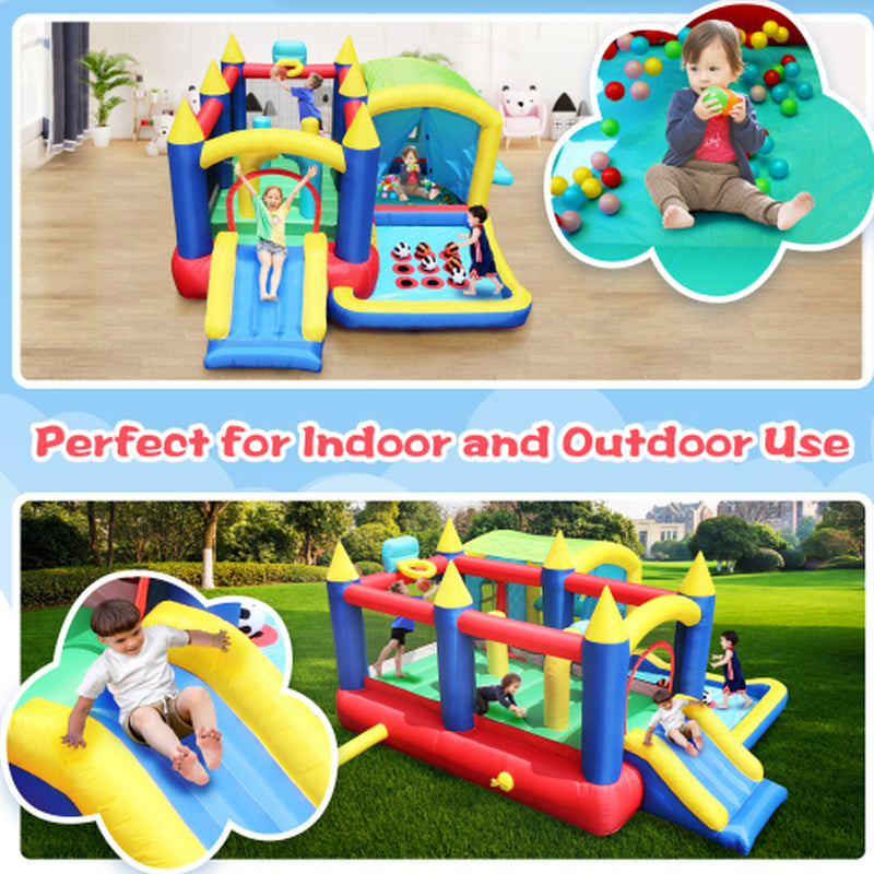 7 in 1 Inflatable Bounce House, Bouncy House with Ball Pit for Kids Indoor Outdoor Party Family Fun, Obstacles, Toddler Bouncy Castle with Ball Pit for Birthday Party Gifts