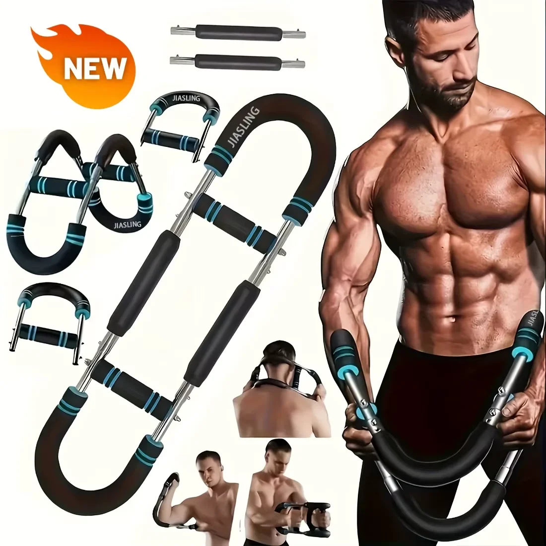 Adjustable Power Twister Bar 60-100LBS Spring Resistance Chest Expander Arm Trainer for Men - Upper Body Strength Training Home