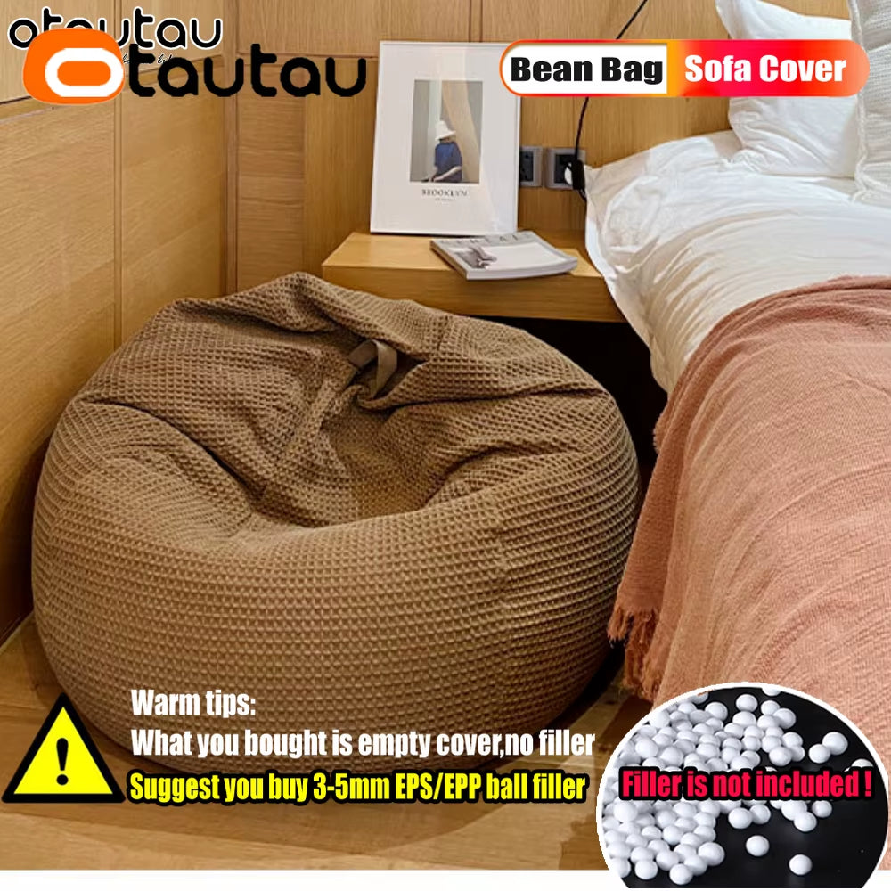 100% Pure Cotton Waffle Bean Bag Cover without Filler Floor Pouf Chair Beanbag Ottoman Frameless Furniture DD010