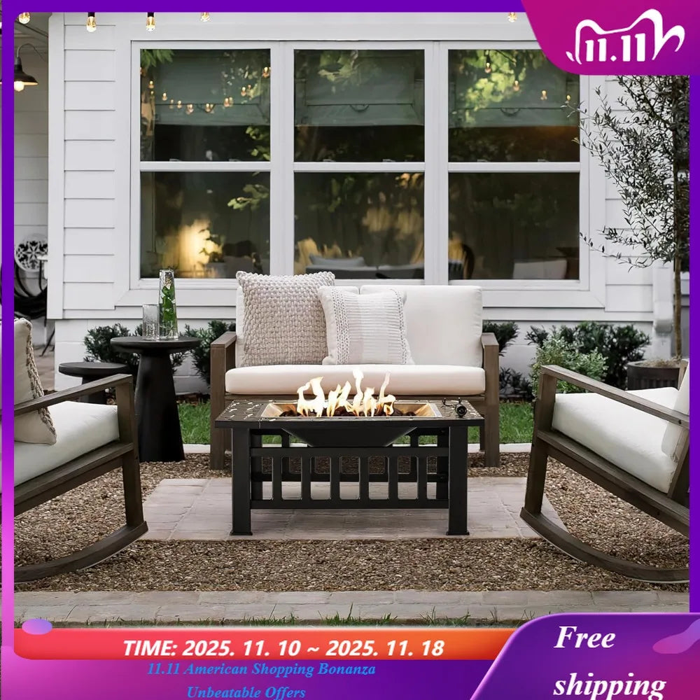 Outdoor Fire Pit, Firepit Table Metal Outdoor Fireplaces with Waterproof Cover for outside Patio Camping Customized