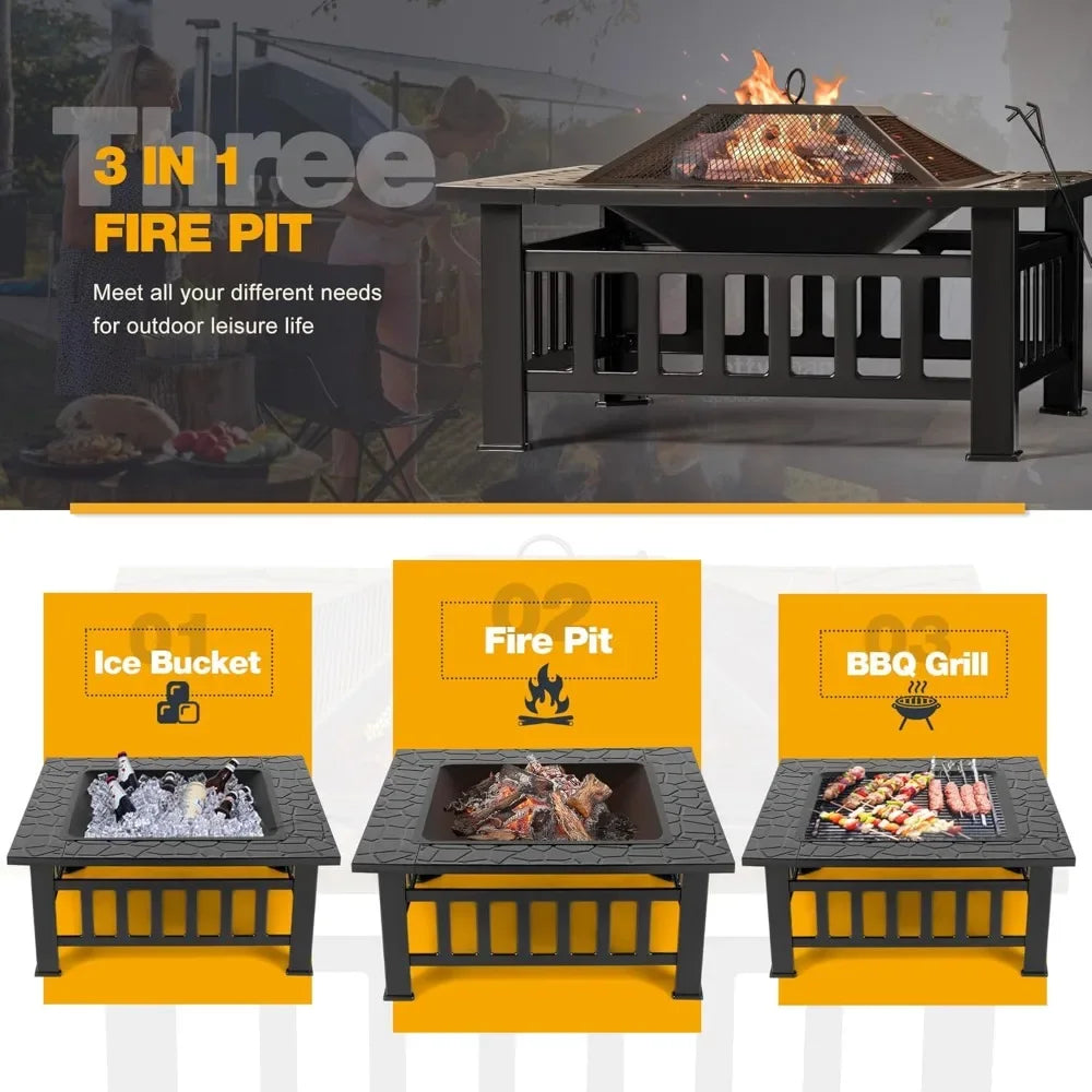 Outdoor Fire Pit, Firepit Table Metal Outdoor Fireplaces with Waterproof Cover for outside Patio Camping Customized