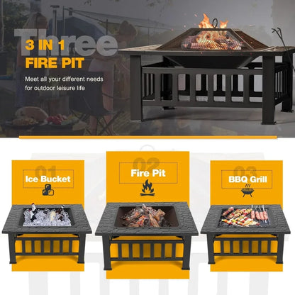 Outdoor Fire Pit, Firepit Table Metal Outdoor Fireplaces with Waterproof Cover for outside Patio Camping Customized