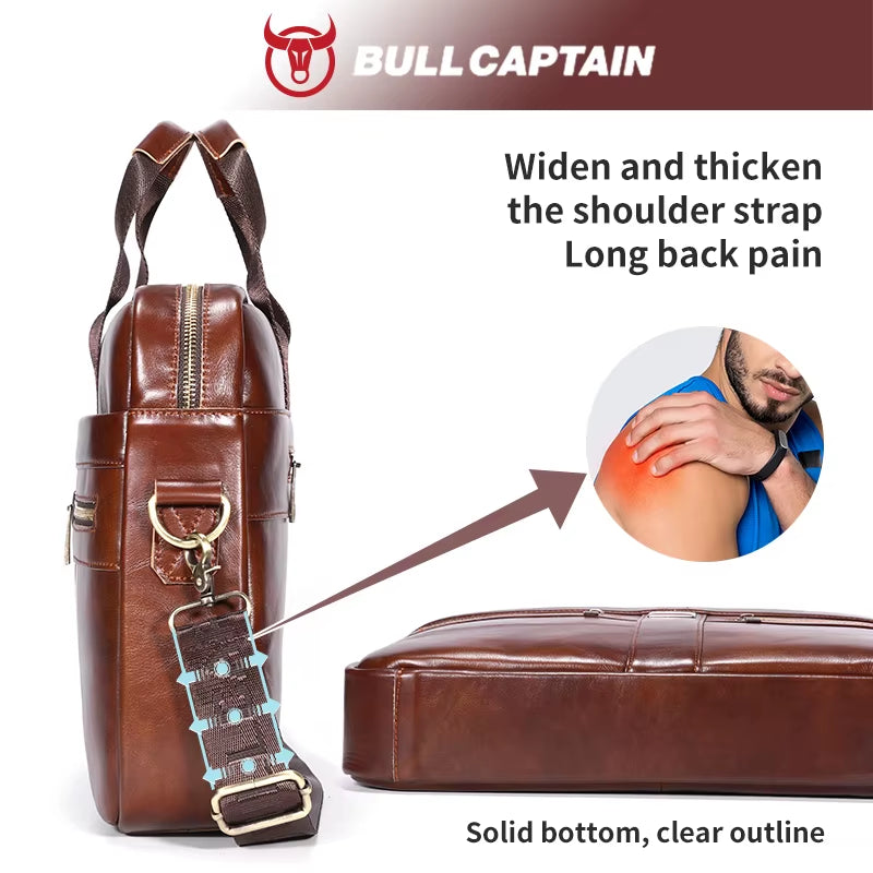 Leather Laptop Bag, Top Layer Leather 15" Laptop Bag Men'S Laptop Briefcase Briefcase Work Business Travel Bag 053