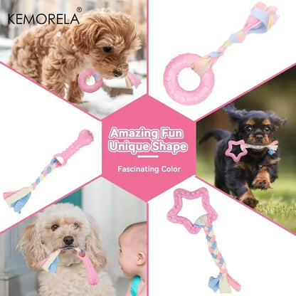 6 PCS Dog Chew Toys for Cleaning Teeth Soft Rubber Bone Funny Ball Interactive Donut Treat Set for Small Medium Dogs Pet Gifts