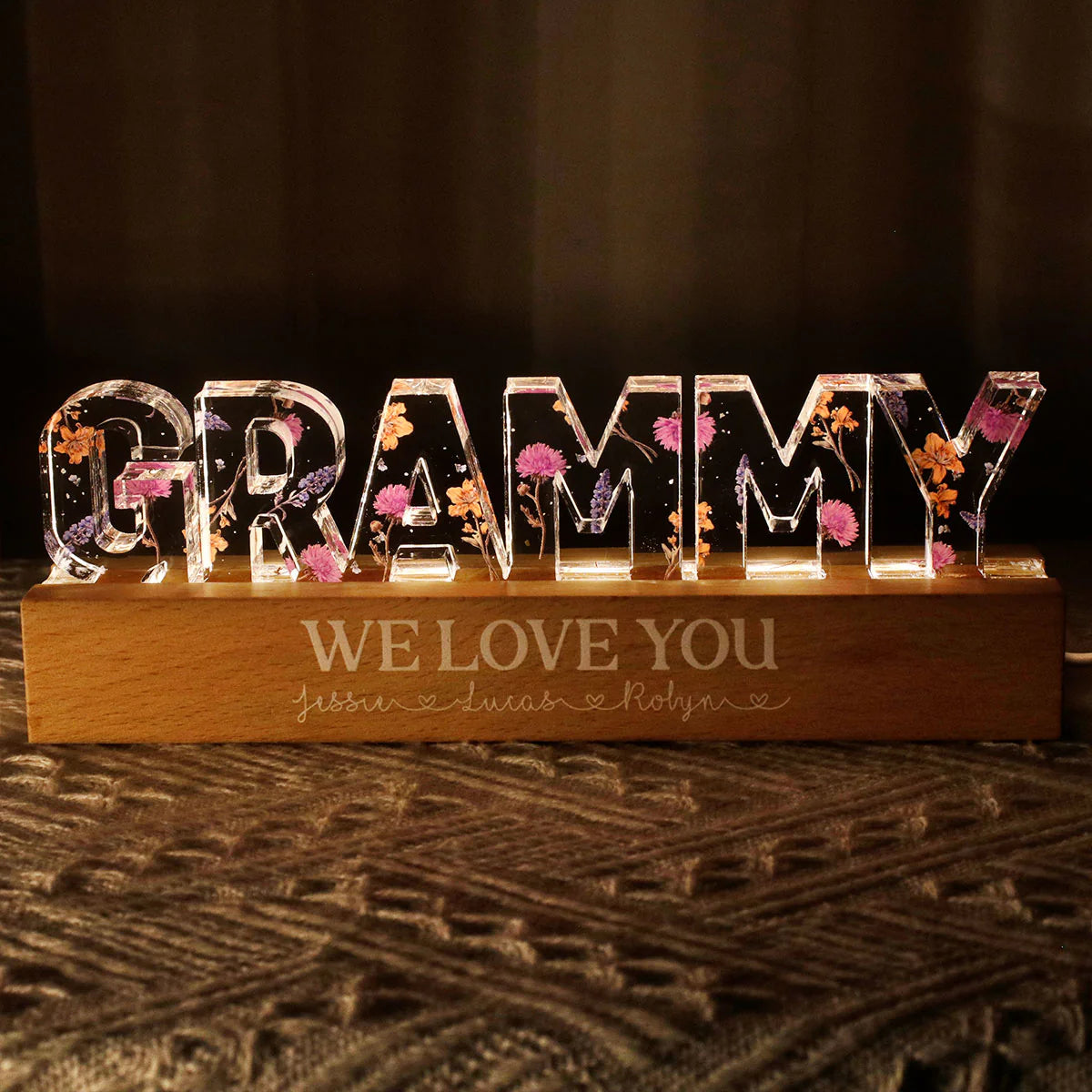 Custom Flower Printed LED Night Light, Birth Month Flower, Gift for Mom, Gift for Grandma, Gift for Wife