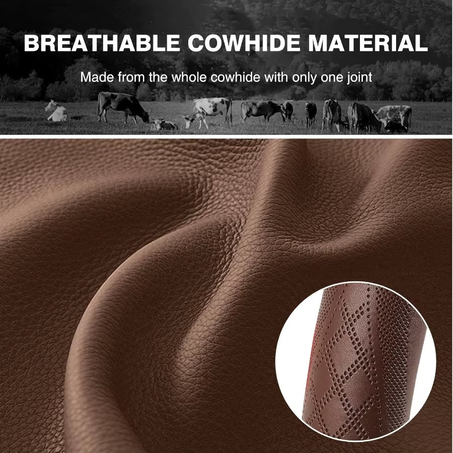 2025 Model Highgrade Real Cowhide Steering Wheel Cover for Men Women Brown Genuine Leather Steering Wheel Cover for Carsunivers