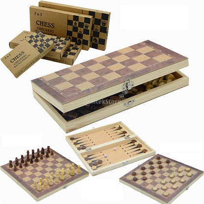 3 in 1 Chess Set Folding Storage Lightweight Chess Checkers Backgammon Sets