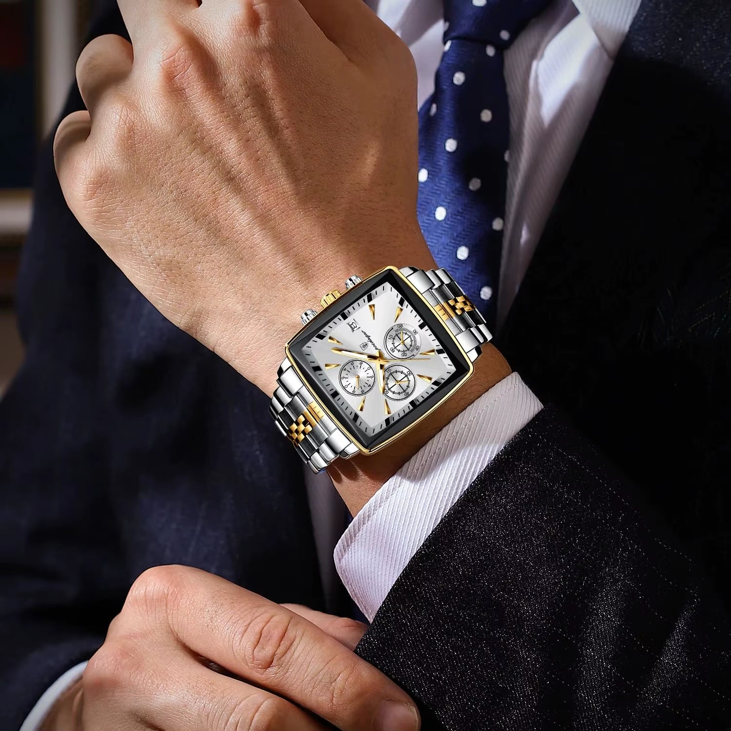 Luxury Square Sport Man Wristwatch Waterproof Luminous Chronograph Quartz Men'S Watches Stainless Steel Men Watch Reloj