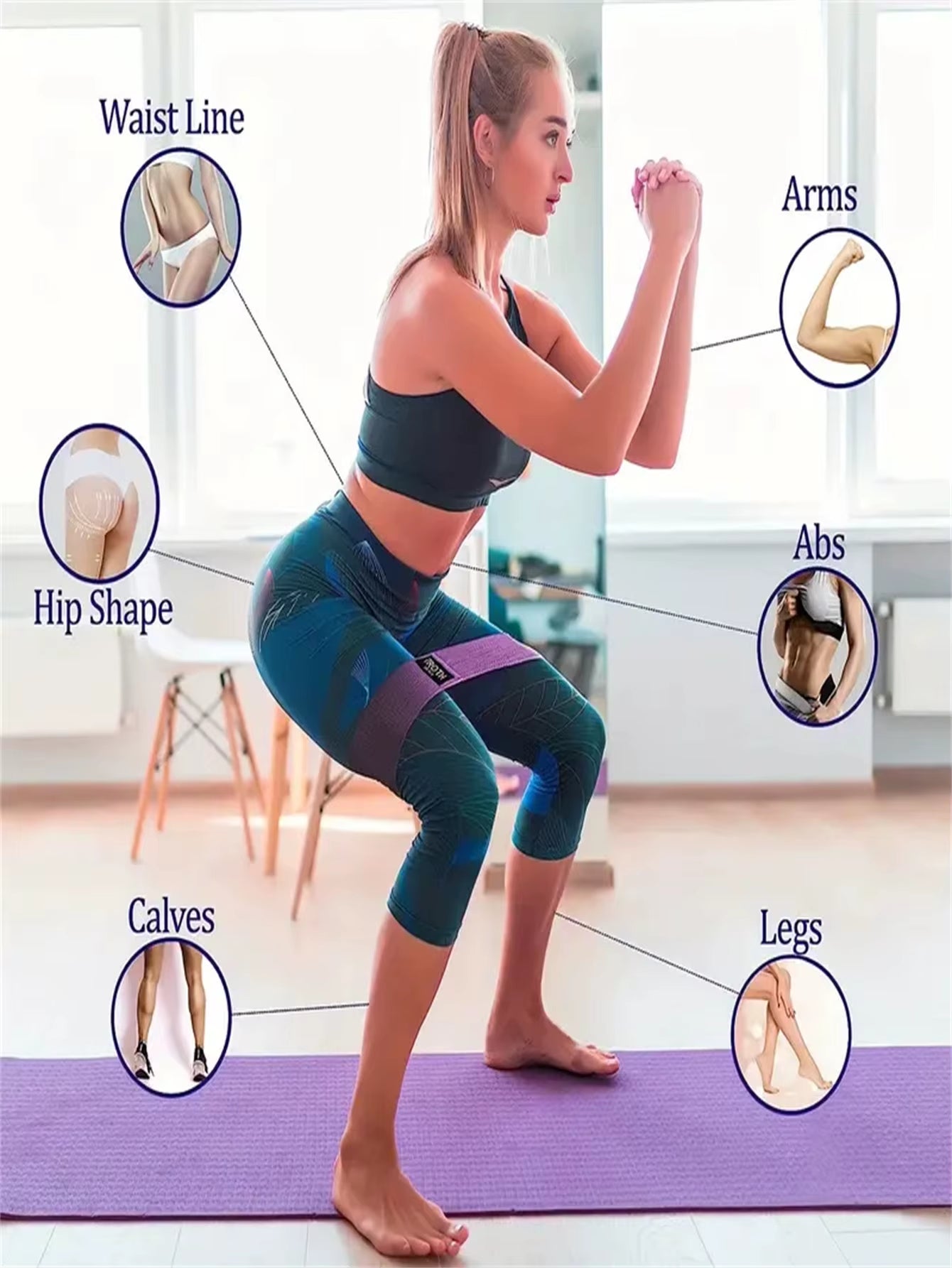 Pilates Yoga Elastic Resistance Bands, Exercise Stretch Flex Band for Booty Legs Workout