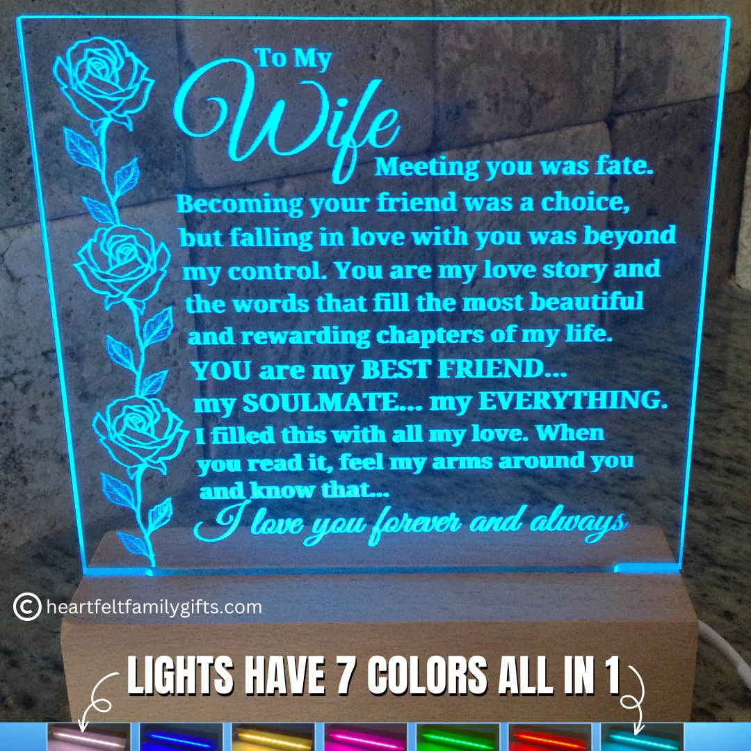 To My Wife "Meeting You Was Fate..." Acrylic Plaque with Lighted Base [BEST SELLER]