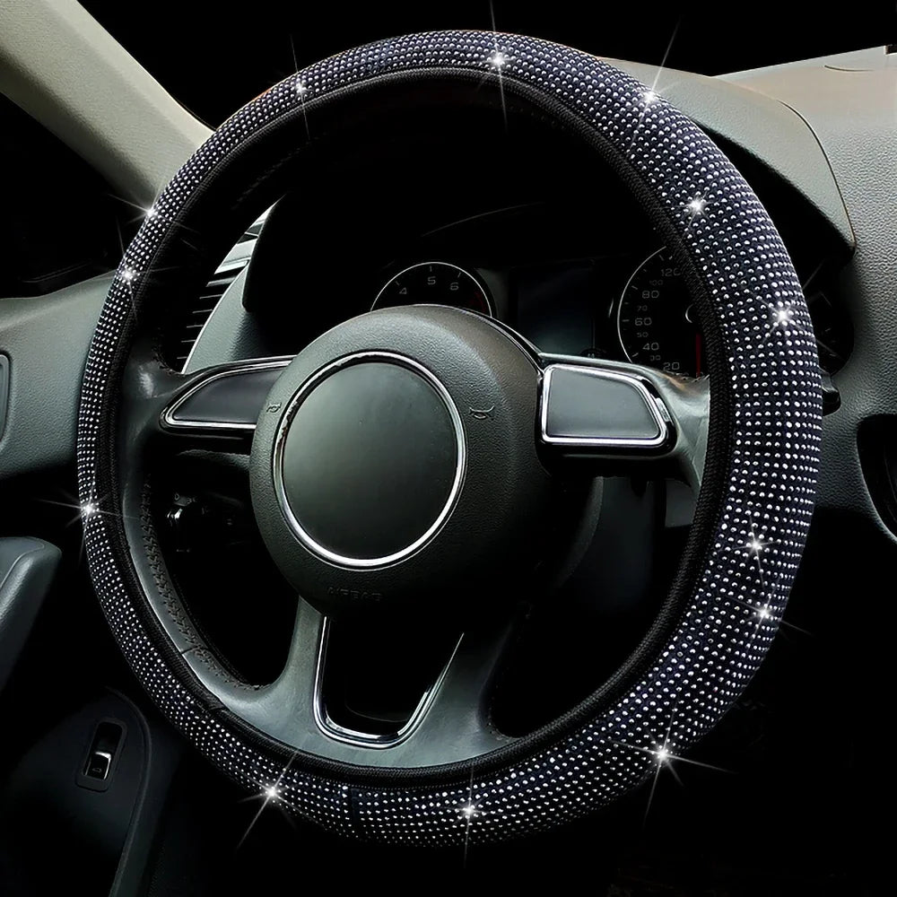 Crystal Car Steering Wheel Cover for Women Girls Cute Glitter Steer Wheel Cover Bling Rhinestone Diamond Car Steering Protection