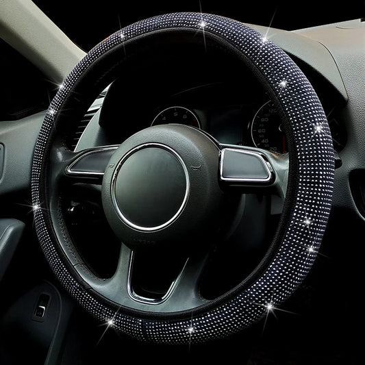 Crystal Car Steering Wheel Cover for Women Girls Cute Glitter Steer Wheel Cover Bling Rhinestone Diamond Car Steering Protection