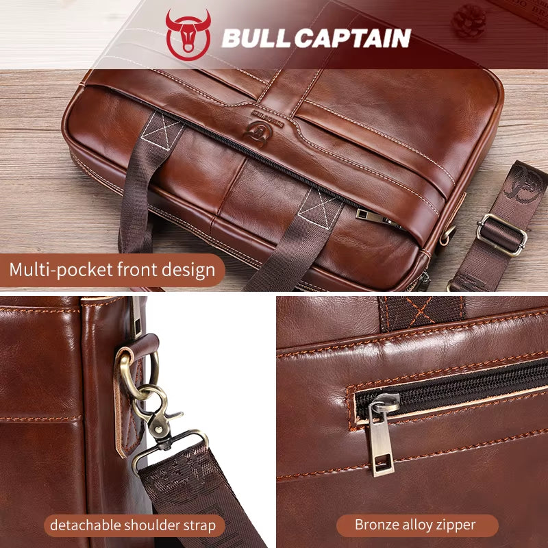 Leather Laptop Bag, Top Layer Leather 15" Laptop Bag Men'S Laptop Briefcase Briefcase Work Business Travel Bag 053