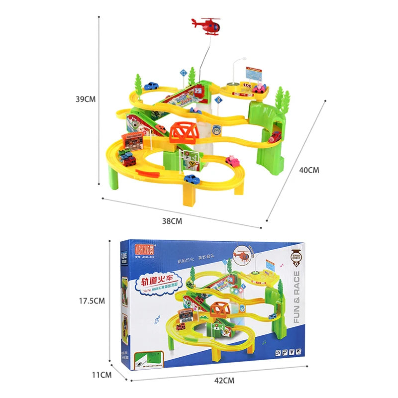 Children'S DIY Track Railway Car Plastic Parking Toy Set Multilayer Assemble Rail Railway Car Garage Track Educational Kids Toys
