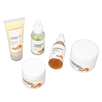 Turmeric Skin Care Set Face Wash Serum Hydrating Skin Oil Face Cream Clay Mask for All Skin Types Turmeric Skincare Set