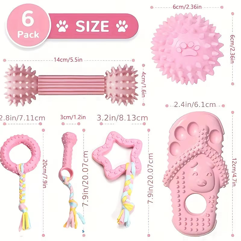 6 PCS Dog Chew Toys for Cleaning Teeth Soft Rubber Bone Funny Ball Interactive Donut Treat Set for Small Medium Dogs Pet Gifts