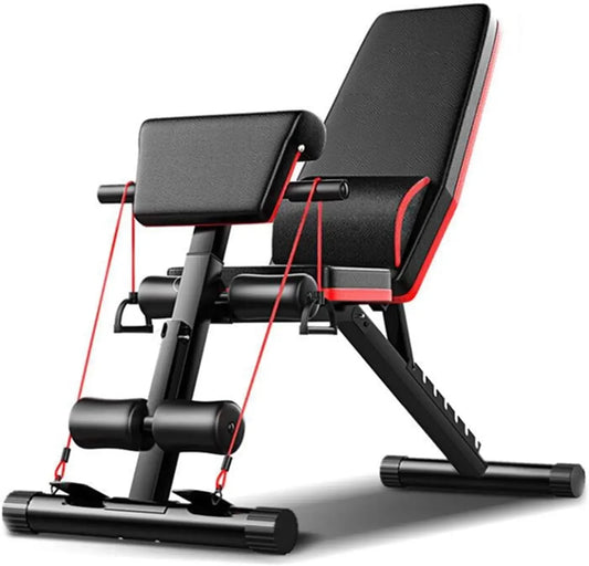 Adjustable Weight Bench, Utility Weight Bench, Home Exercise Equipment with Cushion Drawstring Support Bar for Full Body Workout