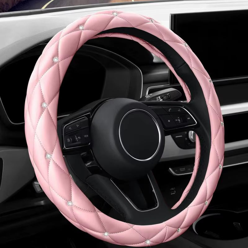 Bling Car Steering Wheel Cover Steering Wheel Sleeve with Sparkly Glitter Rhinestones Anti-Slipcar Wheel Protector Auto Steering