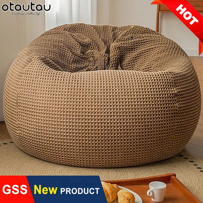 100% Pure Cotton Waffle Bean Bag Cover without Filler Floor Pouf Chair Beanbag Ottoman Frameless Furniture DD010