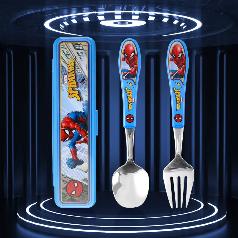 2Pcs Superhero Spiderman Cartoon Toy Tableware Spoon Cross Fork Soup Spoon Set Dining Lunch Hulk Anime Figures Party Kids Toys